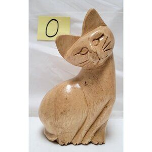 Hand-Carved Wooden Cat Statue Figure Figurine - About 6.5 inches Tall - Lot O